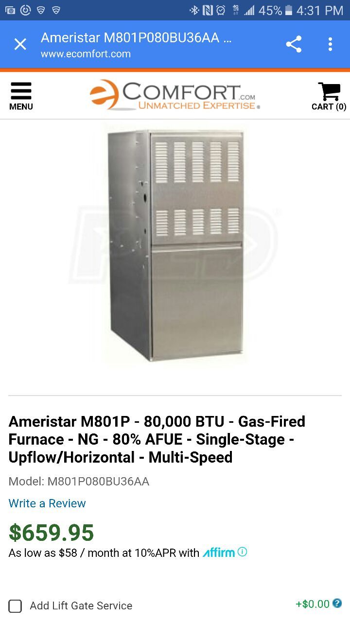 80000 BTU Ameristar furnace brand new still in box for Sale in Cleveland,  OH - OfferUp