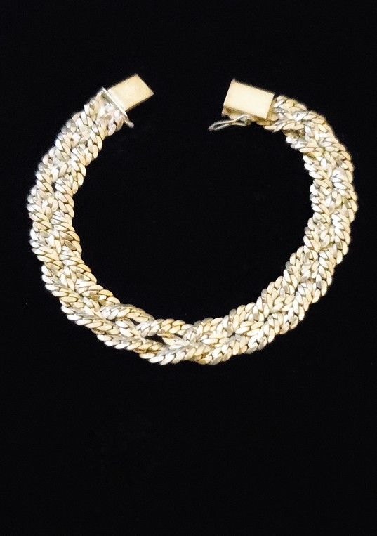 6.75" x 12mm Heavy Solid Sterling Silver Triple Woven Curb Link Bracelet. Italy