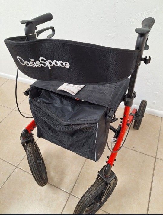 2025 OasisSpace Pneumatic Rollator Walker with Seat - 12" Wheel Aluminum