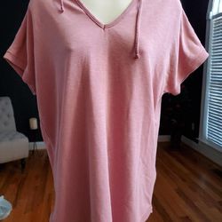 Athleisure Yoga Top Hoodie Shirt Short Sleeve Small Pink Loose Fit