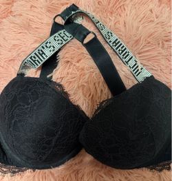 Black Lace Push-Up Bra with Rhinestone Straps size 34D