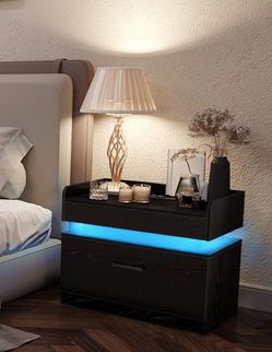 Nightstand with Charging Station and LED Lights