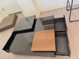 Modern Black Coffee Table with Storage & Swivel Tops