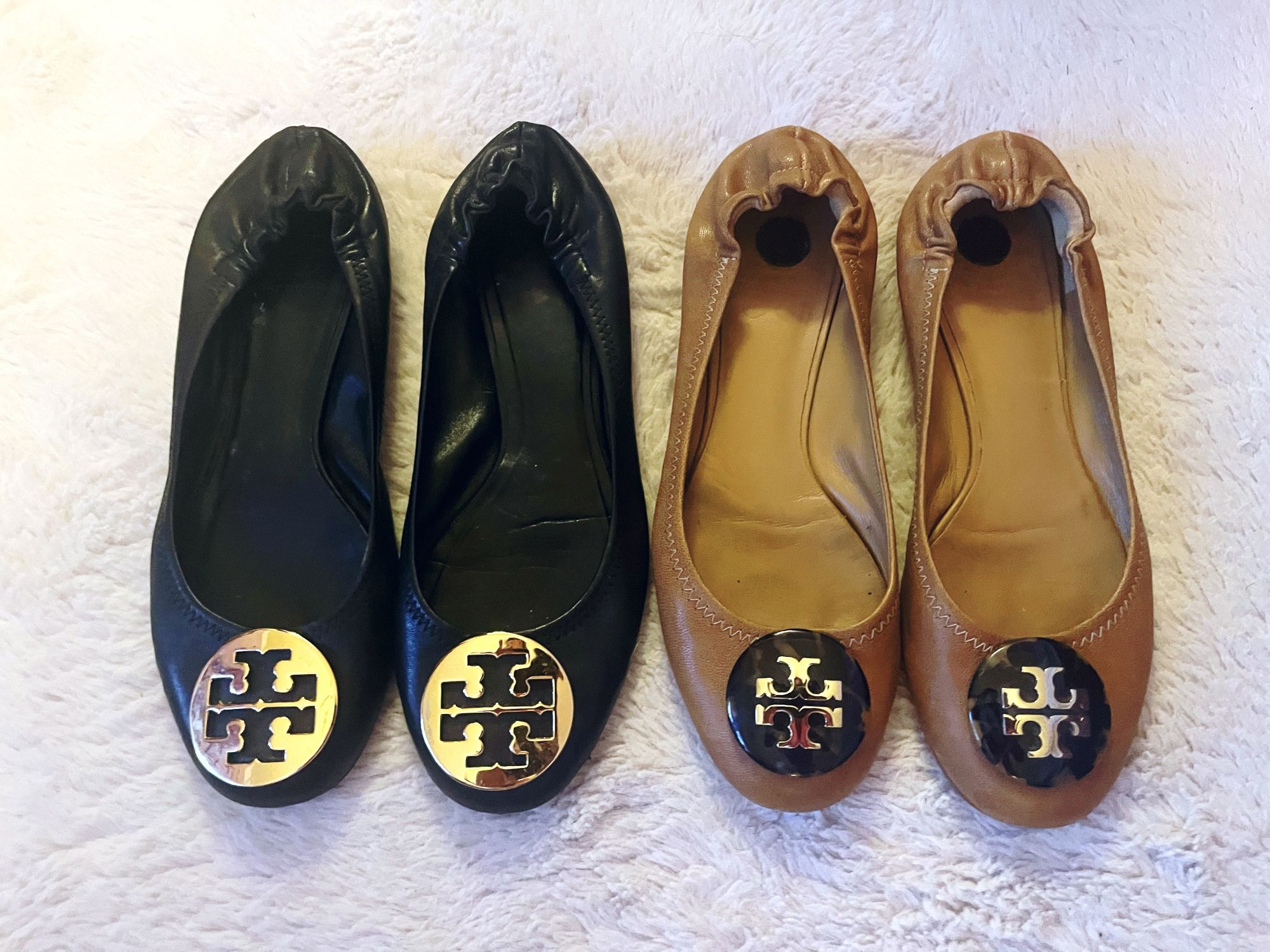 Two Pairs of Tory Burch Flat Shoes ,black and brown color ,size 9