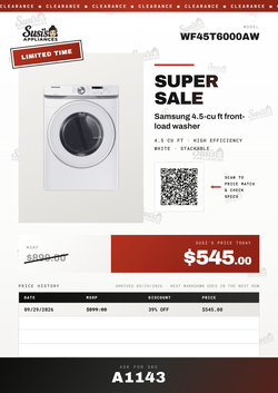 Samsung WF45T6000AW Washer