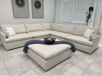 Cream Cloud Sectional Couch W/ Matching Ottoman