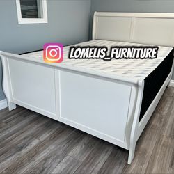 Calking size white sleigh with orthopedic mattress