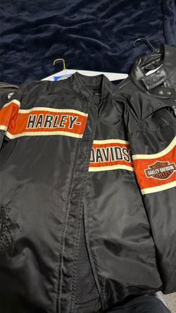 Harley-Davidson Men’s Black & Orange Racing Motorcycle Jacket – Full Zip