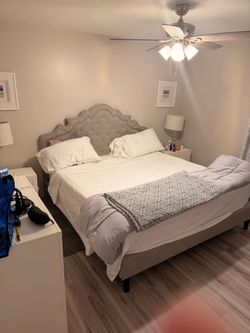 King Bed Frame with Tufted Upholstered Headboard