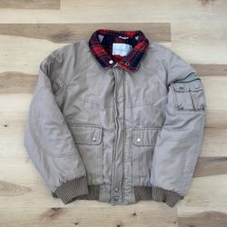 Vintage 80’s Tan Checkered Lined Windbreaker Bomber Jacket