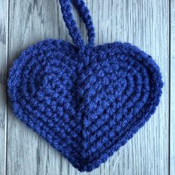 Handmade Crocheted Blue Heart Christmas Ornament