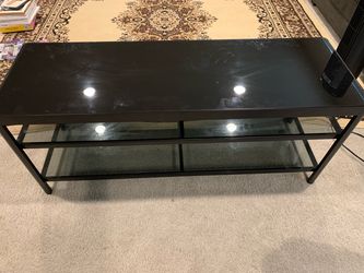 Black Metal TV Stand with Glass Shelves