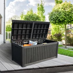 Deck Box 150 Gallon – Heavy Duty XL Waterproof Resin Storage Box, Lockable, Halloween Party