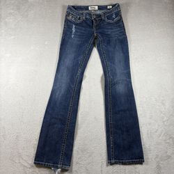Mek Denim Jeans Women's 25x34 Blue Boot Cut Oaxaca Pockets Button Distress#1466