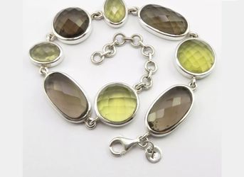 925 sterling silver smoke Quartz and lemon quartz bracelet size 7.5