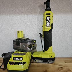 New Ryobi 3/8 Rotating Ratchet Kit With Extra 4ah Battery 