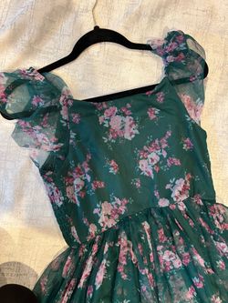 #31 - FREE Zenzi Green Floral Tulle Fairy Dress XXL (18) Plus Cottagecore Layered Ruffle Whimsical