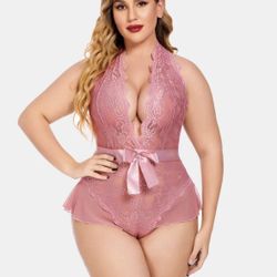 Avidlove Lingerie Plus Size for Women Halter V Neck Teddy Lingerie Lace Bodysuit