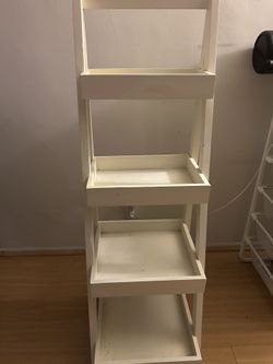 White Wood Bookshelve Or Plant Stand With Four Shelves