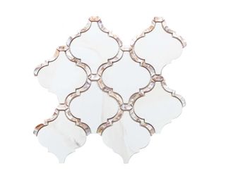 Tahitian Pearl Lantern Calacatta Gold Glass Wall Tile, 5" x 4.5", 1 Sheet is .97 sq feet