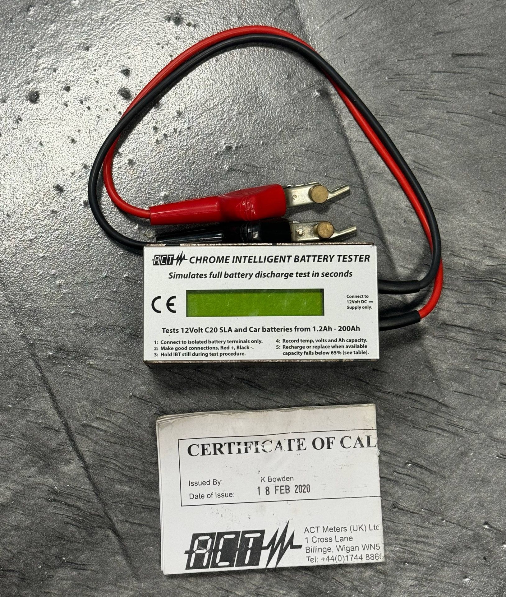 2020 ACT CHROME  12V SLA Intelligent Battery Tester By ACT Meters Used Certificate Pouch
