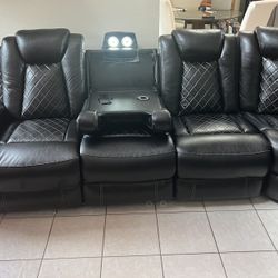 Leather Sectionals & Fireplace 