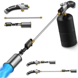 Japanese-Style Propane Torch Weed Burner Silver and Black Dual-Length 33"& 19.5" Weed Torch with Auto-Ignite,Turbo Trigger&Safety Lock, Adjustable Fla