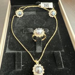 Freshwater Pearl Earrings Ring And Necklace Set