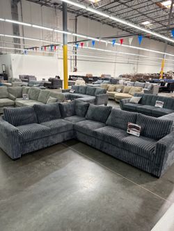 BRAND NEW JUMBO DARK GREY CORDUROY SECTIONAL SOFA COUCH NEW IN BOXES 📦