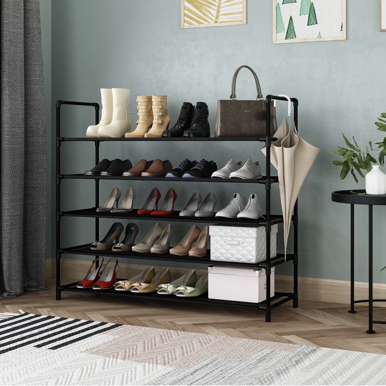 5 Tiers Shoe Rack Tower Storage Organizer Cabinet Black