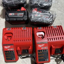 Batteries 5.0 and  Chargers Milwaukee One For 70 Or 2 For 130 Charger $40 