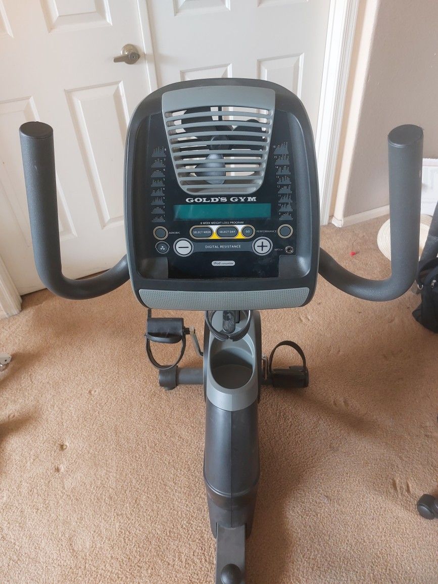 Gold's Gym 390R Recumbent Exercise Bike - 16 Programs, Heart Monitor, Fan - $95