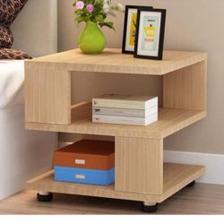  Open Shelves Bedroom Nightstand, Small Sofa Couch Side Table Living Room, Rustic Wood End Table 