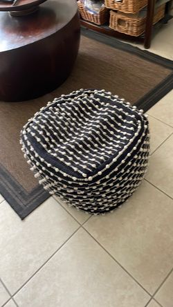 Black Pouf Ottoman with White Bobble Detail