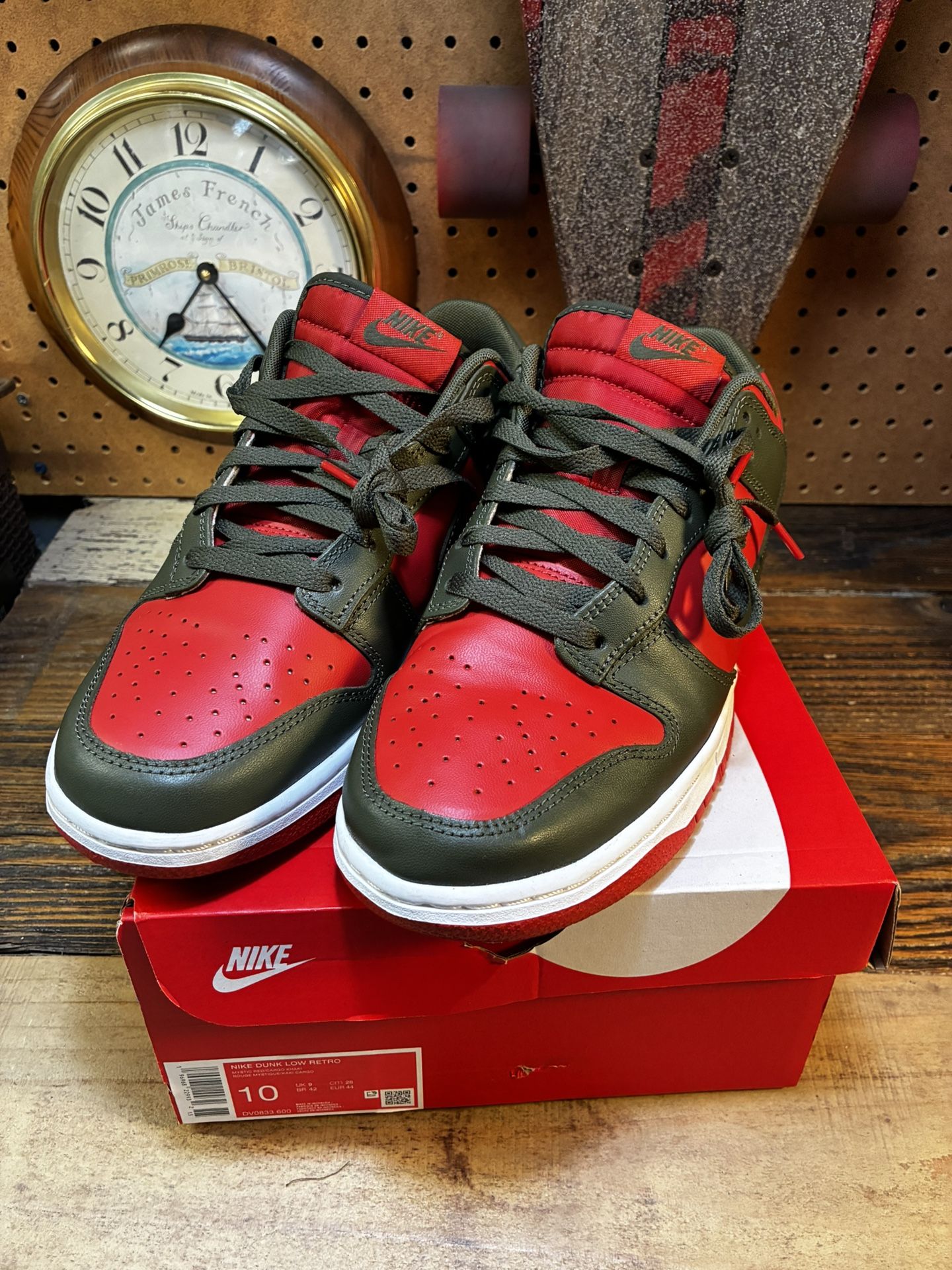 Men’s Nike Dunk Low Retro  Mystic Red Cargo Khaki - Size 10