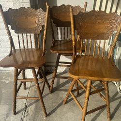 3 Wooden Swivel Barstools