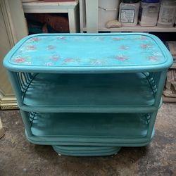 Lovely Turquoise 1940’s Ratan & Wood Dry Bar For Sale