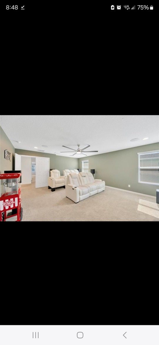 Theater Room Chairs-All White Leather