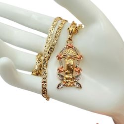 Virgin of Guadalupe 18k Gold Plated Pendant Necklace  22, Inches, Durable Material, Gold Color