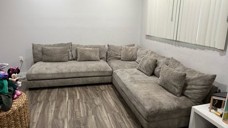 Large Gray Corduroy Sectional Sofa