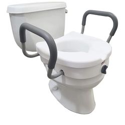 Carex E-Z Lock Raised Toilet Seat With Handles, 5" Toilet Seat Riser with Arms, Handicap Raised Toilet Seat For Seniors and Elevated Toilet Seat