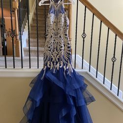 Elegant Royal Blue And Gold Dress 