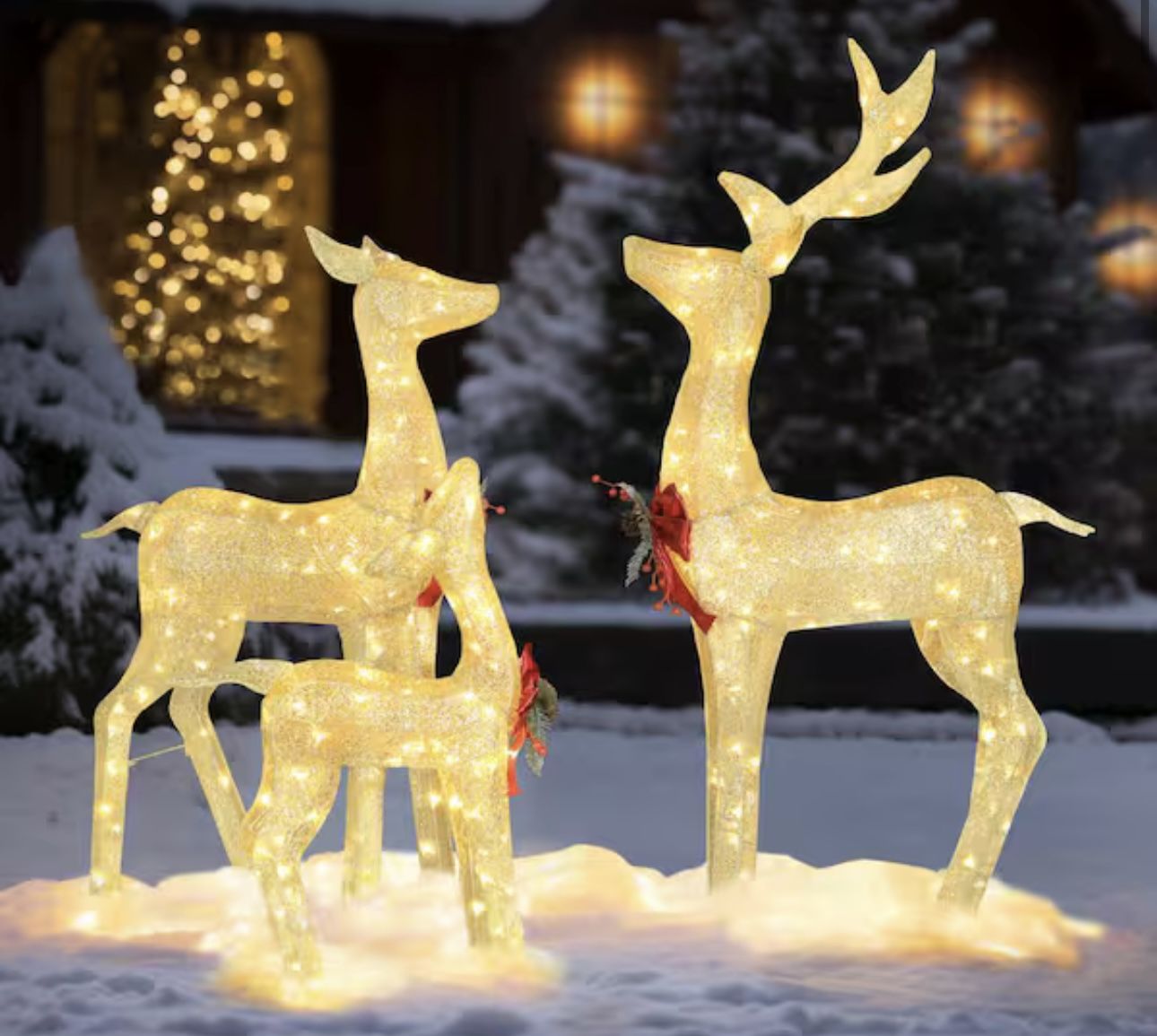 4.5 ft. 3D Reindeer Family Outdoor Christmas Holiday Yard Decoration Warm White LED, Gold