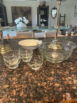 6pc Vintage Etched Leaf / Vine Design Glass Bowl Set