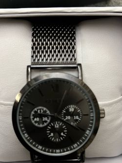 Black Chronograph Watch with Mesh Band