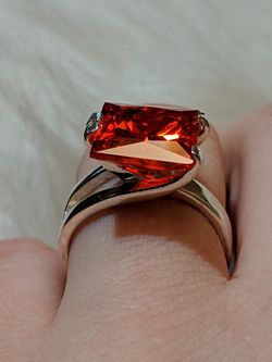 Sterling Silver Ring With Large Red Cubic Zirconia