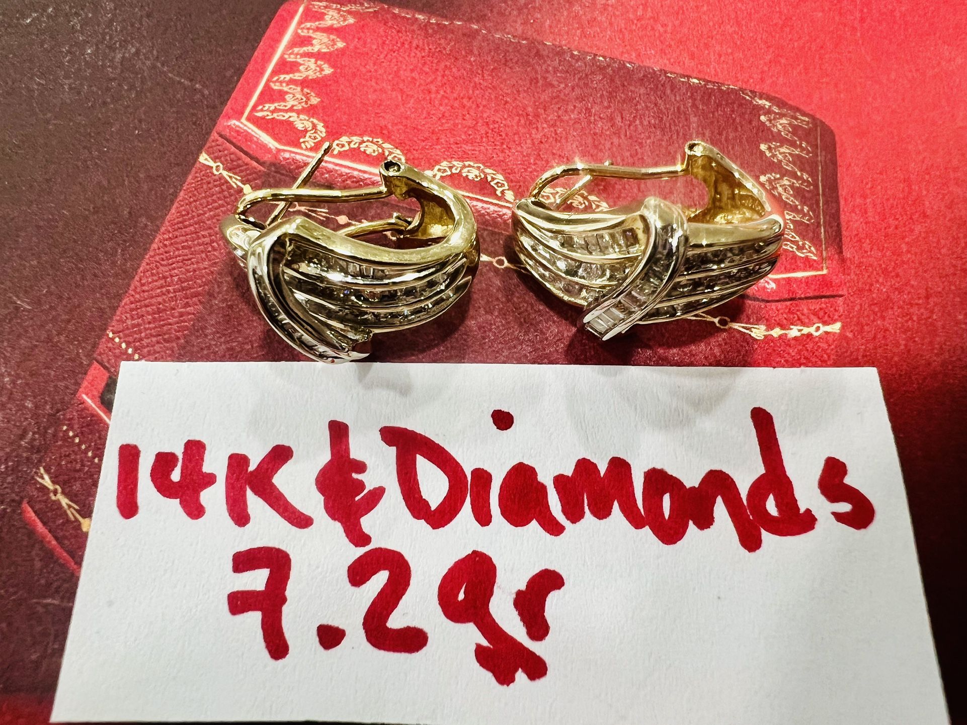 For Wedding 14K Solid Gold Diamonds 💎 Earrings 7.2Gr