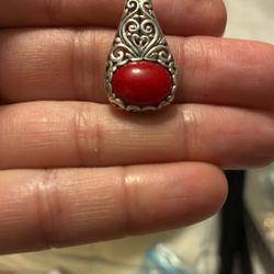 Coral Cabochon Pendant Silver