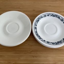 Vintage Corelle by Corning 6.25” Saucers (4 in "Old Town Blue" Pattern, 4 in “Winter Frost” Pattern)