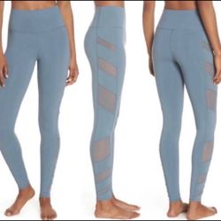 ALO Yoga Steel Blue Side Micro Mesh Block High-Waisted Athletic Workout Leggings